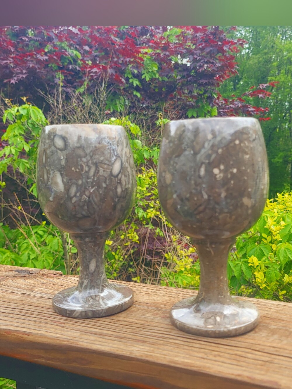 Ten Thousand Villages Fossil Stone Goblets Set of 2 Handcrafted Pakistan Chalice